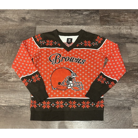NFL Team Apparel Cleveland Browns Christmas Sweater Large Fleece Nwot - Picture 1 of 4